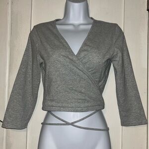 Forever 21 Heather Gray Wrap Crop Top with Tie Detail